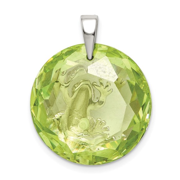 925 Sterling Silver Rhodium-plated Green CZ Frog Necklace Charm Pendant - Picture 4 of 4